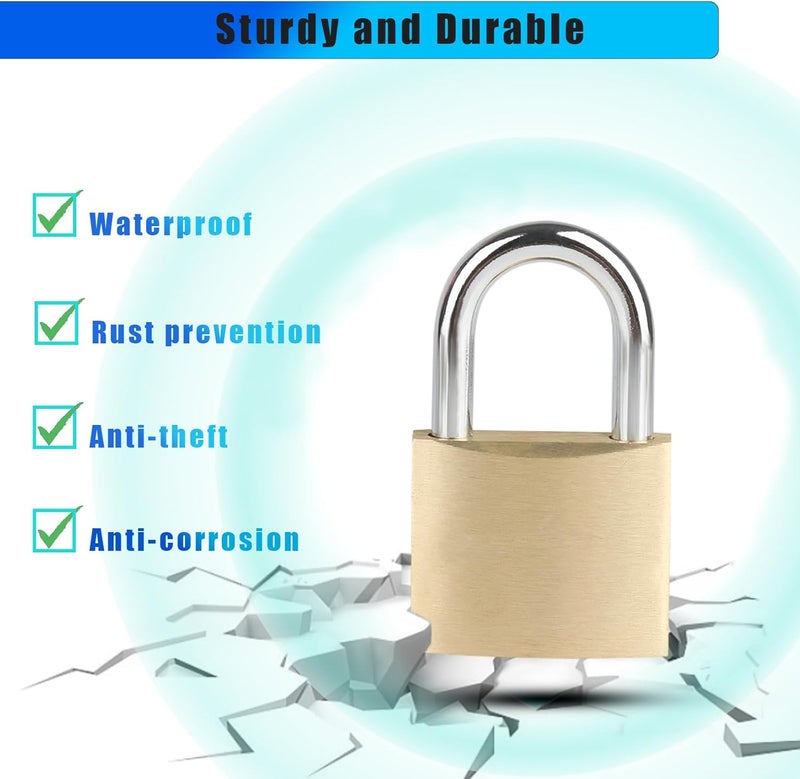Fuaxat Solid Brass Padlock with 3 Keys, Locker Lock with Brass Body & Steel Shackle, Keyed Padlock for Sheds, Storage Unit, School Gym Locker, Fence, Toolbox, Gate, Warehouse - Image 2